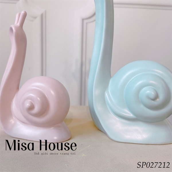 Tượng gốm sứ trang trí hiện đại bộ 2 ốc sên pastel độc đáo