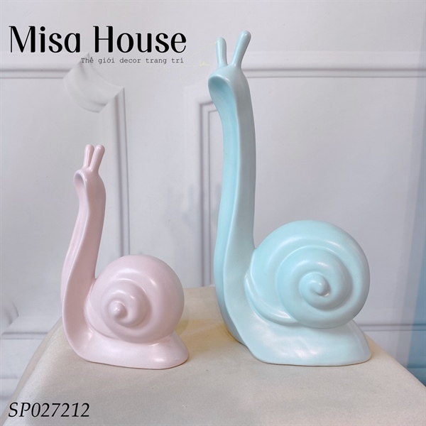 Tượng gốm sứ trang trí hiện đại bộ 2 ốc sên pastel độc đáo