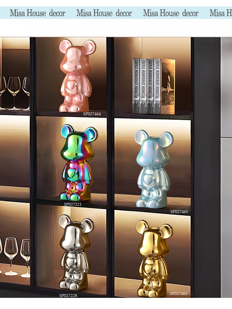Gau Bearbrick decor trang tri tu ke mau bac vang hong xanh pastel