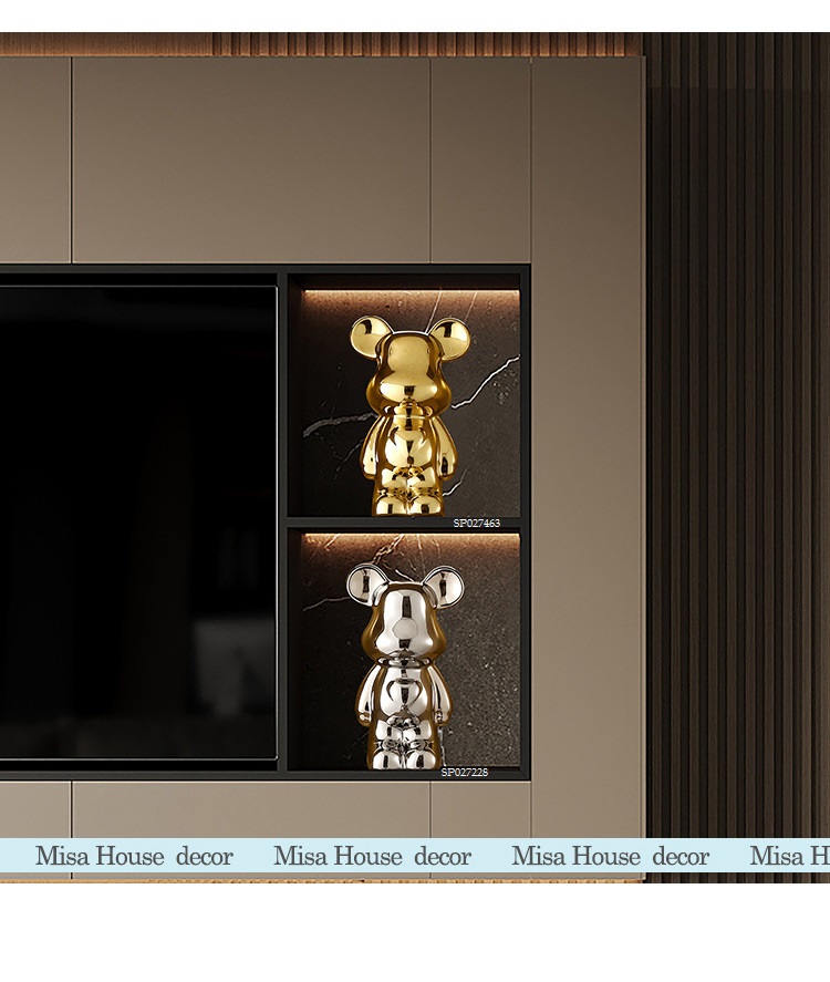 Gau Bearbrick decor trang tri tu ke mau bac vang pastel dep hien dai