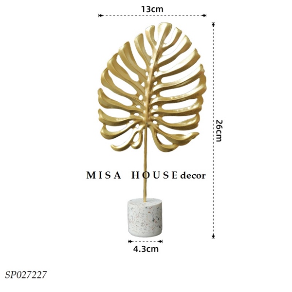 Tượng decor hình chiếc lá cọ vàng monstera