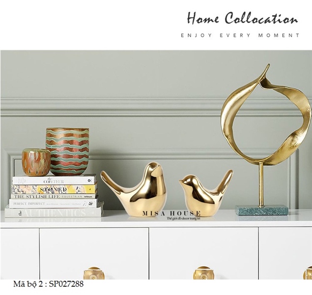 Bộ 2 chim sẻ nhỏ màu vàng gốm sứ decor trang trí phòng khách tủ kệ đẹp hiện đại sang trọng