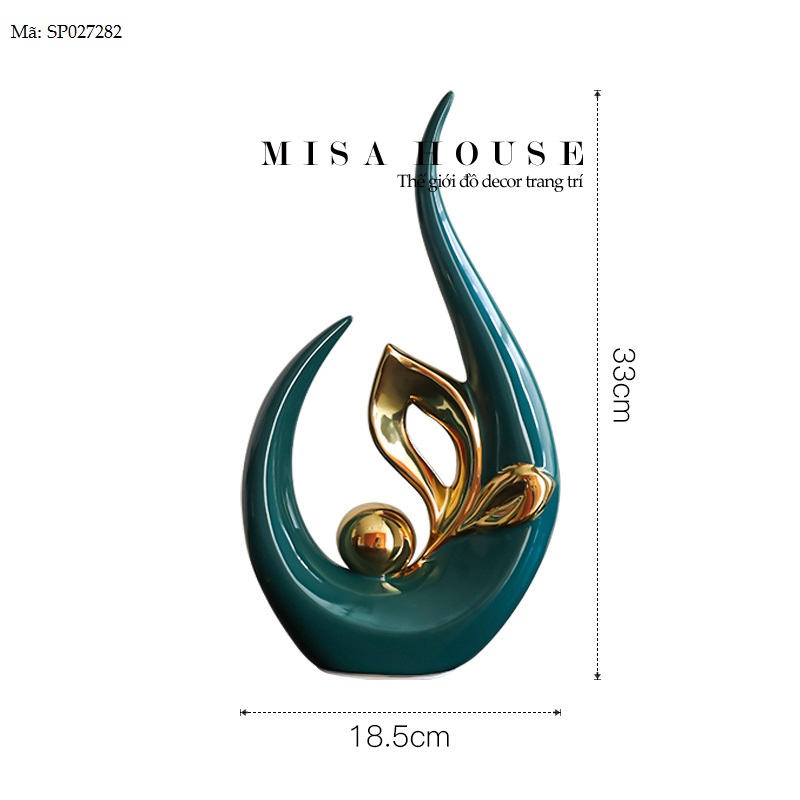 Mẫu tượng gốm sứ trang trí cá voi ngọc may mắn màu xanh ngọc viền vàng decor trang trí