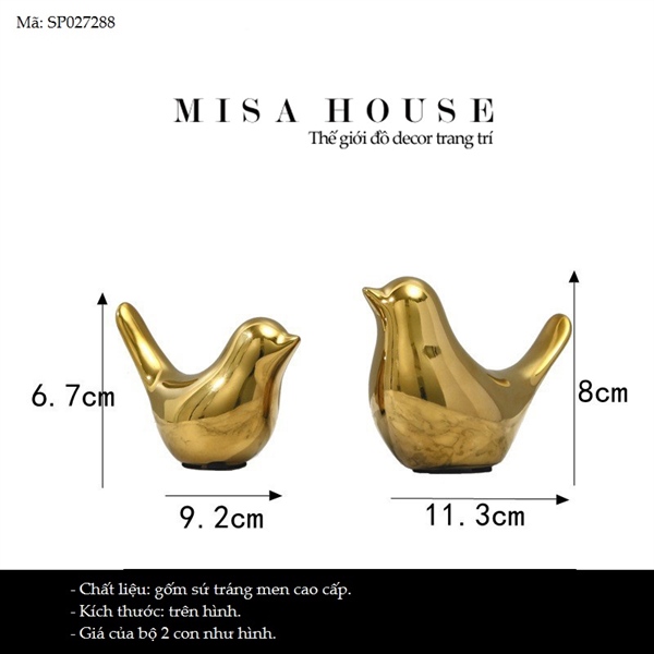 Bộ 2 chim sẻ nhỏ màu vàng gốm sứ decor trang trí phòng khách tủ kệ đẹp hiện đại sang trọng