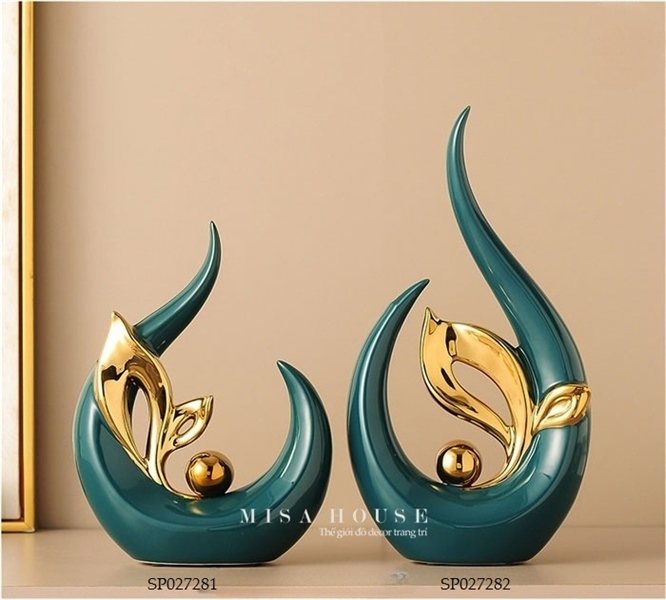 Mẫu tượng gốm sứ trang trí cá voi ngọc may mắn màu xanh ngọc viền vàng decor trang trí