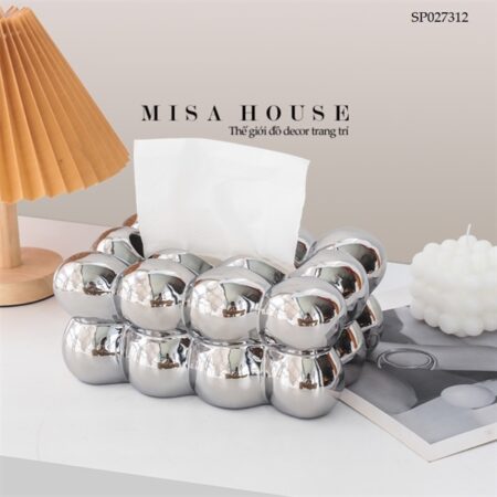 Hộp Đựng Khăn Giấy Màu Bạc Marshmallow Tượng Gốm Sứ - Phong Cách Hiện Đại Sang Trọng