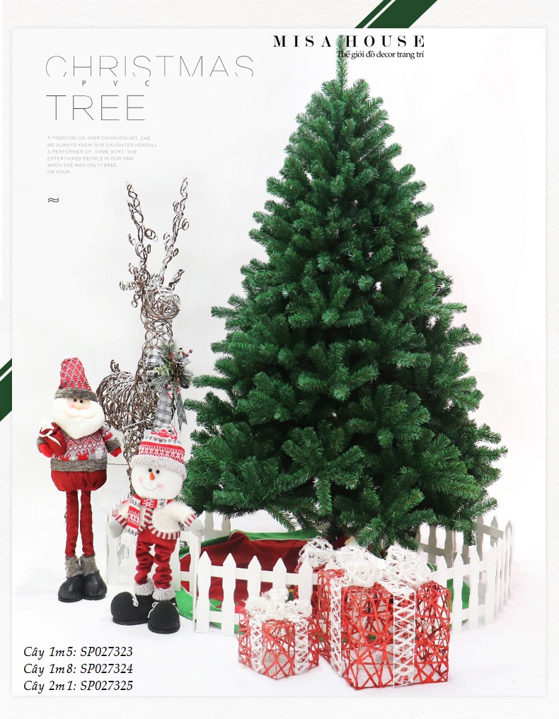 Cây thông noel cao cấp cao 1m5 1m8 2m1 decor trang trí giáng sinh loại nhiều nhánh lá dài