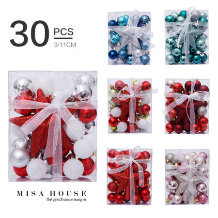 Hộp 30 trái châu kèm ngôi sao treo đỉnh cây thông Noel đẹp giá rẻ