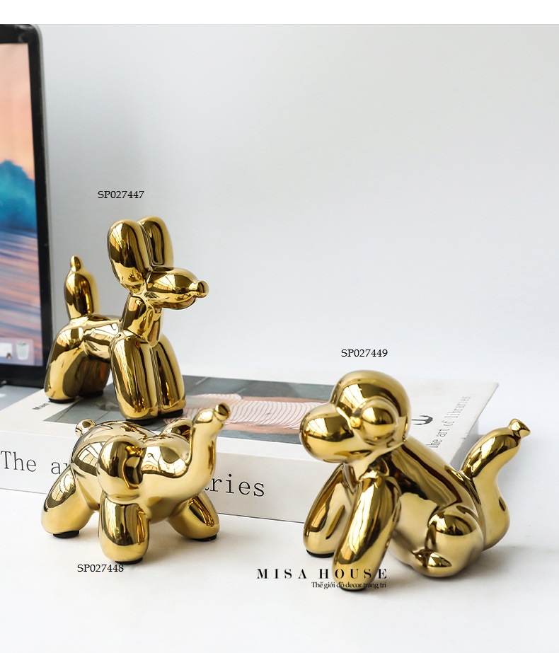 Tượng gốm sứ động vật nhỏ màu vàng hiện đại decor trang trí – tượng chó thỏ voi khỉ decor trang trí