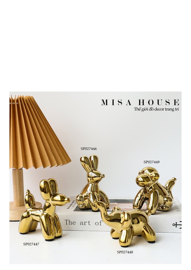 Tượng gốm sứ động vật nhỏ màu vàng hiện đại decor trang trí – tượng chó thỏ voi khỉ decor trang trí
