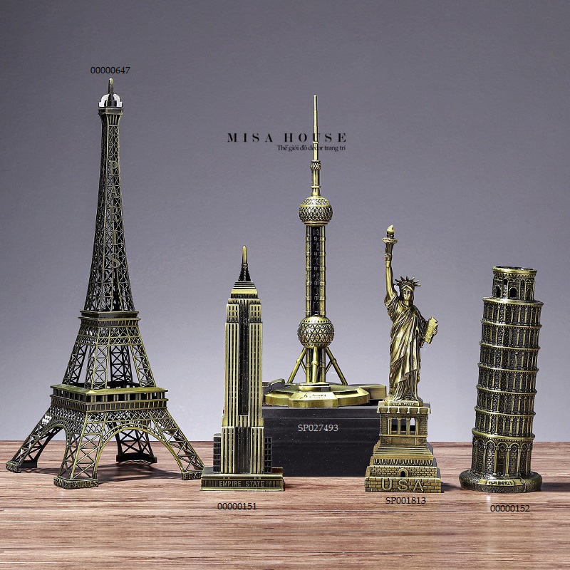 Tượng decor các công trình nổi tiếng tháp Eiffel, Tháp nghiêng Pisa, Tháp Empire, Tháp Quảng Châu , tượng nữ thần tự do, Tháp Thượng Hải...
