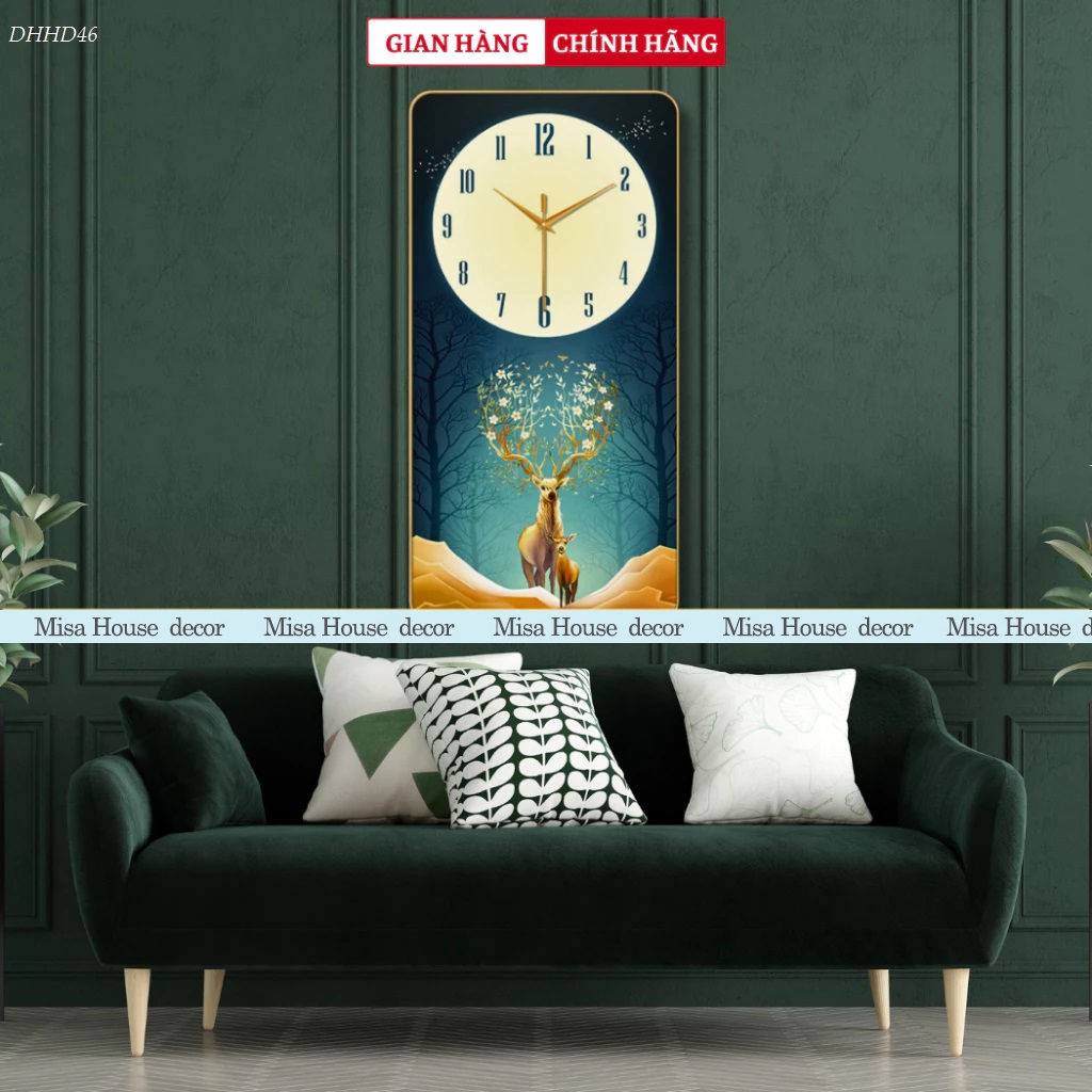Tranh đồng hồ treo tường tráng gương dọc hươu hoa mẹ con ánh trăng rừng sâu 40 x 80cm Tranh đồng hồ treo tường tráng gương dọc hươu hoa mẹ con ánh trăng rừng sâu 40 x 80cm