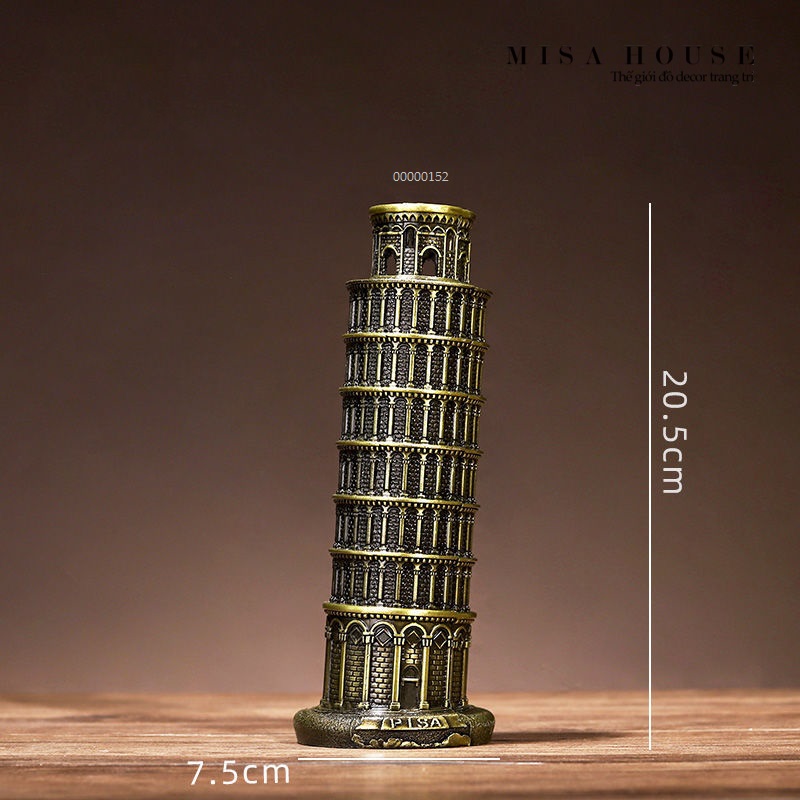 Mô hình Tháp nghiêng Pisa Ý decor trang trí thép không gỉ chi tiết