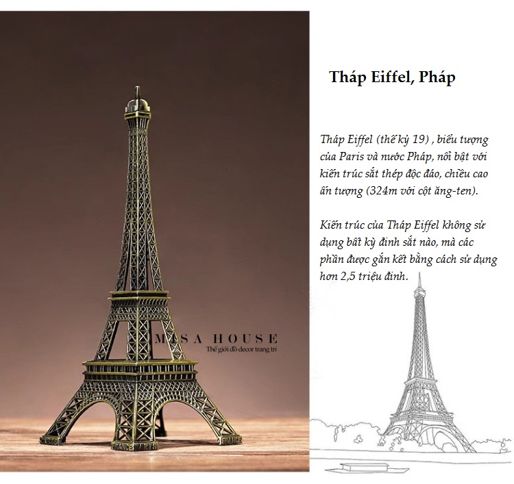 Mô hình Tháp Eiffel (Pháp) decor trang trí thép không gỉ