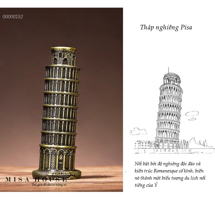 Mô hình Tháp nghiêng Pisa Ý decor trang trí thép không gỉ