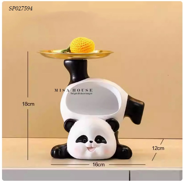 Tượng Gấu trúc kèm dĩa màu trắng đen dễ thương decor trang trí